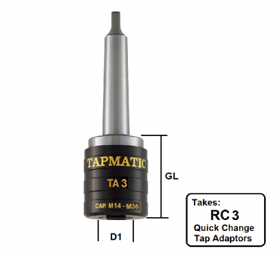 TA3, Quick Change, Non-Reversible Tension & Compression Tapping Head - 5 Morse Taper Shank, (for M14 - M36 Tap Adaptors)